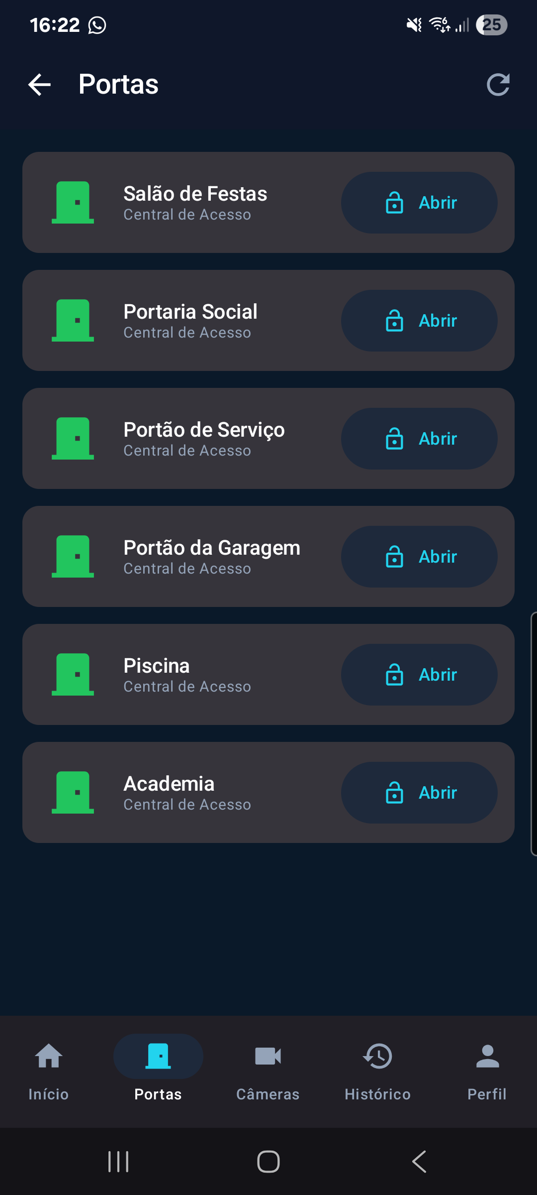 Tela de portas do app 3Ases Connect
